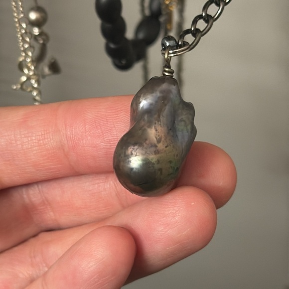 🧋Verameat black pearl and chain necklace adjustable with black baroque pearl - Picture 11 of 11